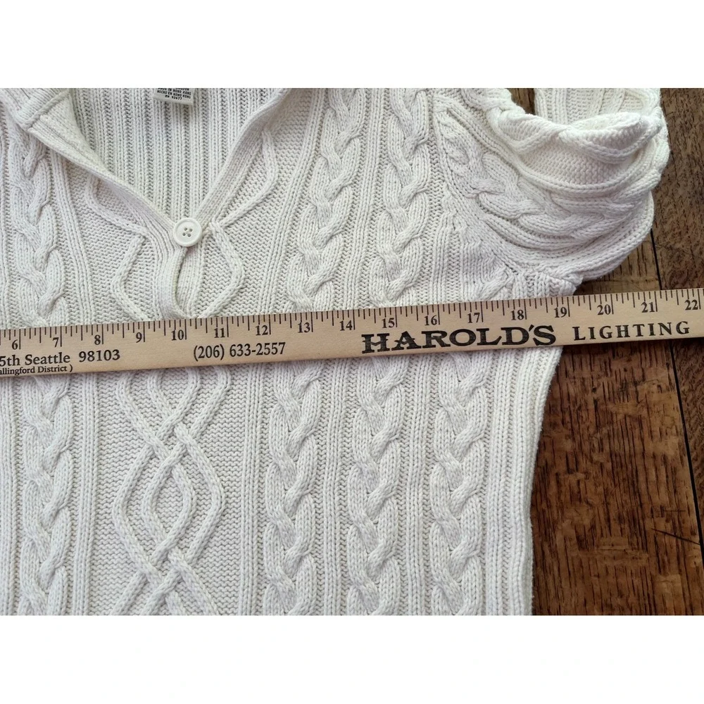 St John's Bay women's cotton cable knit cream pullover sweater M fisherman coast